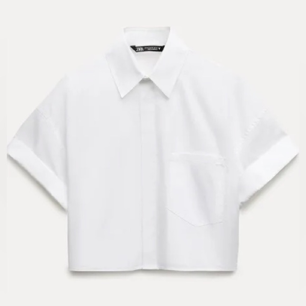 PRIMARK White Short-Sleeve Oversize Boxy Button Down Blouse Top Collar T-Shirt S - Picture 2 of 16